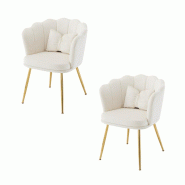 Merax 2x fauteuil rembourré à dossier pétale, coussin papillon, pieds métal doré, velours beige - beige multi-matériau WF532311AAW-2 Merax 2x fauteuil rembourré à dossier pétale, coussin papillon, pieds métal doré, velours beige - beige multi-matériau WF532311AAW-2