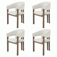 Merax Lot de 4 chaises de salle à manger avec accoudoirs, tissu en lin et structure en fer aspect noyer, beige - beige multi-matériau N634P377333B-4