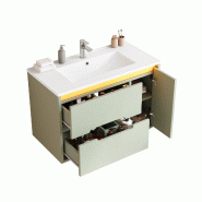Merax Meuble sous-vasque mural LED 81 x 47 x 51 cm, meuble de salle de bain avec lavabo en céramique, fermeture amortie et façade ondulée, gris-ver