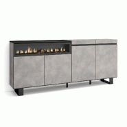 SKRAUT HOME Buffet salon et cuisine, 200x87x35cm, 4 Portes, Cheminée électrique, Design industriel, Ciment - gris Bois manufacturé 61_4