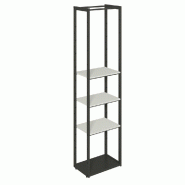 Structure Cage noir base métal 60x40x240cm 3 tablettes blanc mat