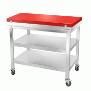 Table de travail en inox 1200x600 mm avec plaque de découpe rouge et 2 étagères sur roulettes PREMIUM - GOLDINOX - gris inox 3701770841172