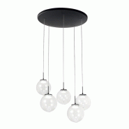 Ariel - Suspension Circulaire Fabas Luce 5 Lumières - Led 35W Dimmable - Rosace Ronde Transparente D.50Cm - transparent 8019282546443