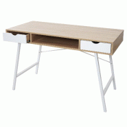 Décoshop26 - Bureau table d'ordinateur design scandinave avec 2 tiroirs 120x60cm en MDF blanc et brun naturel 04_0001440 - blanc 3000498432694