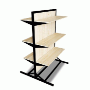 Gondole double face L92xP82xH145cm Pin Naturel Noir mat - tube 30x30mm - bois
