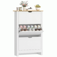 Helloshop26 - Armoire à chaussures entrée 72 x 26 x 112 cm 3 portes 2 niveaux anti basculement épuré en panneaux de particules blanc 21_0002603 -