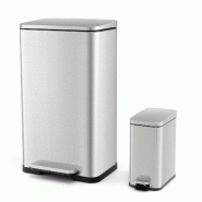 Helloshop26 - Lot de 2 poubelles à pédale 40L et 6L fonctionnement mains libres design moderne en acier inoxydable argent 20_0019362 - inox 30002328