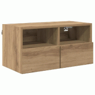 Helloshop26 - Meuble TV mural rectangulaire moderne avec étagères pratiques 60 x 30 x 30 cm en bois d'ingénierie chêne artisanal 02_0052786 - Bois