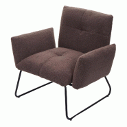 Mendler Fauteuil lounge HWC-K34, fauteuil cocktail, tissu bouclé/textile certifié MVG ~ marron - marron textile 89667