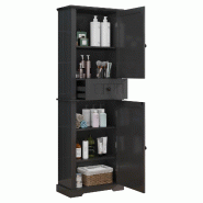 Merax armoire haute de salle de bain 56.0 x 28.0 x 167.3 cm, noir, avec rangements et tablettes reglables - noir Bois manufacturé N877P422765B