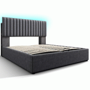 Merax lit rembourré espace de rangement lit double lit de contrôle par application LED avec chargement USB Type C, tête de lit réglable, 160x200cm