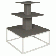 Présentoir 3 niveaux base métal blanc Vertigo anthracite 90x90x117cm