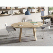 Table de réunion ronde - Trendwood - Bois mélaminé - Diamètre 80/136/160 cm - Hauteur 73 cm - Avec ou sans top access