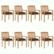 VidaXL Chaises De Jardin Empilables Avec Coussins Lot De 8 Teck Solide - gris 3073287 VidaXL Chaises De Jardin Empilables Avec Coussins Lot De 8 Teck Solide - gris 3073287