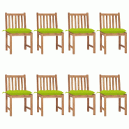 VidaXL Chaises De Jardin Lot De 8 Avec Coussins Bois De Teck Massif - vert 3073168