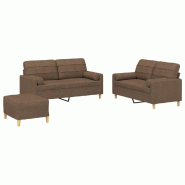 VidaXL Ensemble de canapés 3 pcs avec coussins marron tissu Modèle Bravoure Pro - 3201301