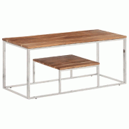 VidaXL Table basse argenté acier inoxydable et bois massif d'acacia Modèle Majesté Royale - 350023