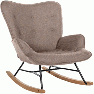 Décoshop26 - Fauteuil à bascule rocking chair en tissu taupe capitonné cadre en métal et patins en bois 10_0003808 - métal 3000251780048
