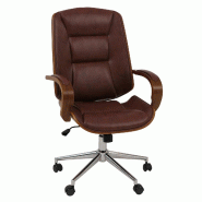 Décoshop26 - Fauteuil de bureau sur roulettes pivotant avec accoudoirs en simili cuir rouge brun avec structure en bois courbé 04_0009096 - rouge Bo