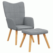 Décoshop26 - Fauteuil lounge chaise de canapé design moderne avec repose-pied en tissu gris clair DEC026571 - gris 3000255891573
