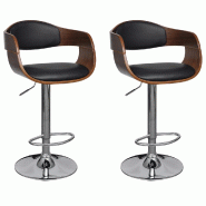 Décoshop26 - Lot de 2 tabourets de bar chaises hautes design rétro en bois courbé et PVC noir DEC029793 - noir 3000257558214