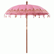 Helloshop26 - Parasol balinais rond 215 x 215 x 260 cm ambiance tropicale style artisanal en coton rose 02_0058824 - rose Bambou 3000240797040