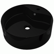 Helloshop26 - Vasque rond 46,5 cm à trou robinet/trop-plein céramique pour salle de bain noir 02_0002514 - 3000100111535