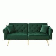 Merax canapé-lit 2 places en velours vert, dossier réglable sur 3 positions, pieds dorés, 2 coussins, 173 x 75 x 70 cm - vert WF281676677A
