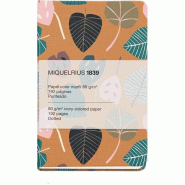 MIQUELRIUS Carnet Feuilles fond ocre 9,3x14,5, 192p./96 feuilles ivoire 80 g/m², dot grid - 8422593164983