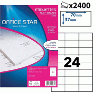 OFFICE STAR - Boite de 2400 étiquettes autocollantes blanches multi-usages, format 70 x 37 mm, personnalisables et imprimables tous types d'imprimant