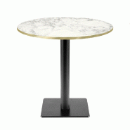 RestooTab - Table Milan T Ø70cm décor marbre bianca luna chants couleur laiton - blanc fonte TB-MIT-R70M-MB.LUNA-LAI