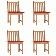 VidaXL Chaises De Jardin Lot De 4 Avec Coussins Bois De Teck Massif - rouge 3073094