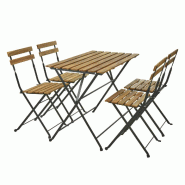 WellHome - Ensemble de table et chaises de jardin en bois et acier en couleur noire - beige acier WH14663