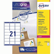 Avery Zweckform 2100 étiquettes Laser blanches, format 63,5 x 38,1 mm (100 feuilles A4 / cdt) - blanc 3266550260210