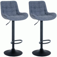 Décoshop26 - Lot de 2 tabourets de bar structure métallique noir assise en tissu bleu avec surpiqûres 10_0004446 - bleu métal 3000252105925