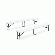 Lot de 2 Bancs de Jardin Pliables Blancs 180 x 28 x 43.5H cm Banc Exterieur Interieur Réception KZ GARDEN - blanc plastique polypropylène 3701599338