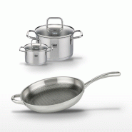 Lot Poêle 32 cm et 2 Faitouts 20/12 cm Elo Relief Evolution - gris inox 3176239954708