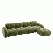 Merax Canapé modulable 4 places avec tabouret, canapé nuage avec accoudoirs ronds, chenille douce, sans cadre près du sol, canapé lounge, vert - v