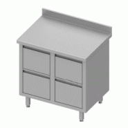 Meuble bas table de travail inox adossée avec quatre tiroirs 840x70... - P930227840