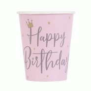 8 Gobelets Happy Birthday rose - 82243
