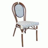 Emh Chaise de terrasse professionnelle Bastille empilable – aluminium effet bambou – assise rotin bleu et crème – usage chr intérieur/extérie