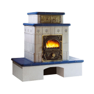 Poêle à bois  majestueux en faïence  posé sur socle - Célia