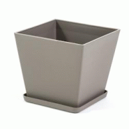 RATTATAN Pot carré 37,5x37,5cm en polypropylène avec fibre de verre, soucoupe assortie, léger, résistant, pour intérieur et extérieur LILIUM (1
