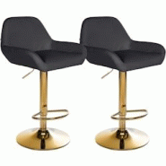CLP Lot de 2 tabourets de bar Braga Gold similicuir Noir - noir polyester 325452 CLP Lot de 2 tabourets de bar Braga Gold similicuir Noir - noir polyester 325452