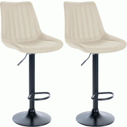 Décoshop26 - Lot de 2 tabourets de bar réglable en hauteur pivotant à 360° assise en similicuir crème couture verticale pied métal 10_0006779 -