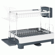 Egouttoir à vaisselle à 2 niveaux 57 x 32 x 39,5 cm drainage rapide design moderne en acier inoxydable argent 20_0017965 - verre 3000232171124