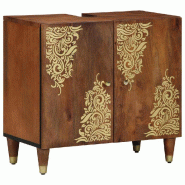 Helloshop26 - Armoire sous évier moderne compacte 62 x 33 x 58 cm avec finitions dorées style chic en bois de mangue marron miel 02_0057878 - 300024