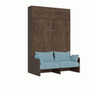 Itamoby Lit double escamotable Kentaro 160 cm avec canapé et élément mural en noyer, bleu clair - marron 8050598059456