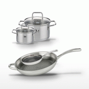 Lot de 2 Poêles 24/32cm et 2 Faitouts 14/20cm Elo Relief Evolution - gris inox 3176239954982