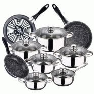 San Ignacio - Batterie de cuisine Cassel 14/16/18/20/24cm en acier inoxydable avec jeu de poêles 18/20/24cm K2 Gransasso en acier émaillé - multi-m San Ignacio - Batterie de cuisine Cassel 14/16/18/20/24cm en acier inoxydable avec jeu de poêles 18/20/24cm K2 Gransasso en acier émaillé - multi-m
